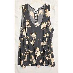 Torrid Top/Dress Women's Size 4 Gray & White Floral Sleeveless Criss Cross Back